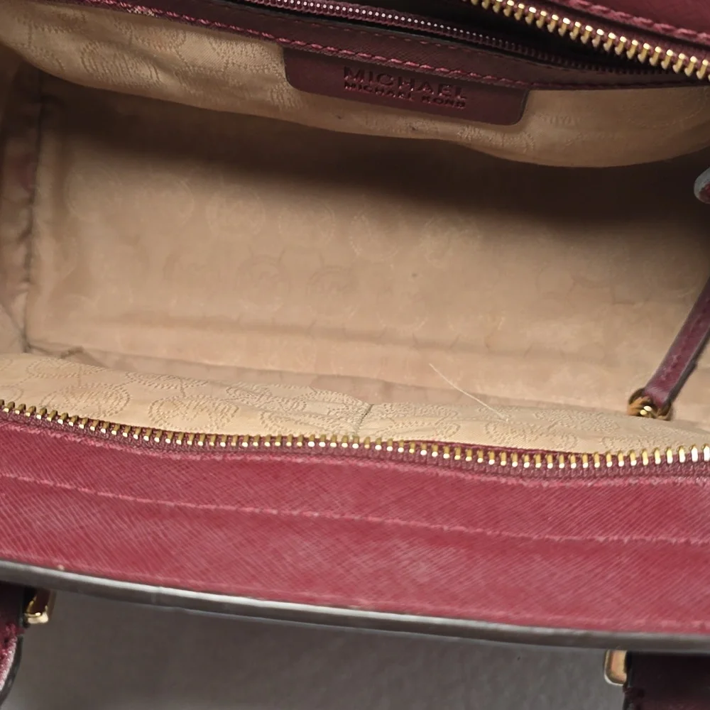 Michael Kors Burgundy Medium Selma Studded Saffiano Satchel - Picture 8 of 14